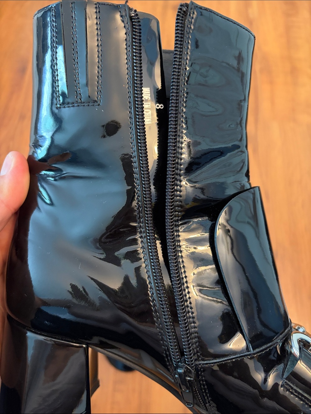 Jeffrey Campbell Women’s Black Patent Leather Slip On Booties with Buckle,size 8 - Picture 8 of 10